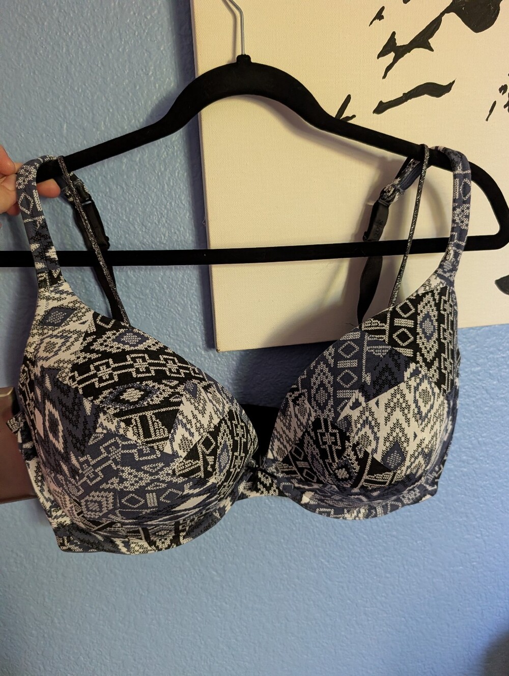 Lane Bryant Cacique Bra 40F EUC Plunge Glitter Blue Black